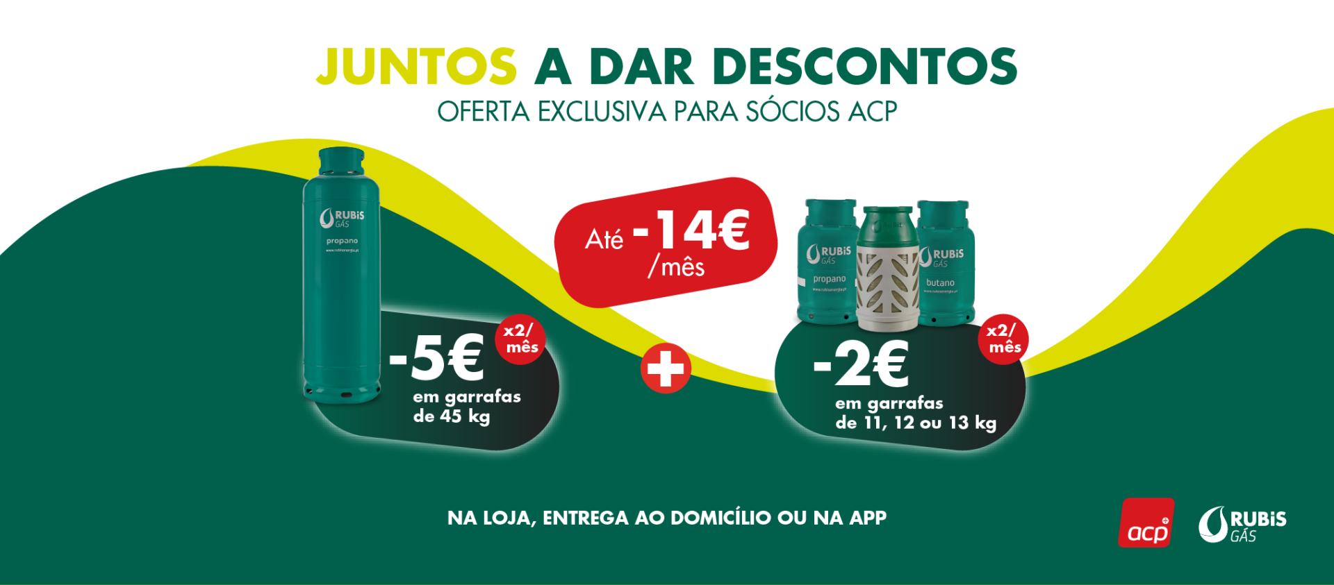 Promocional Rubis Gás para sócios ACP com descontos até 14€ por mês em garrafas de gás.